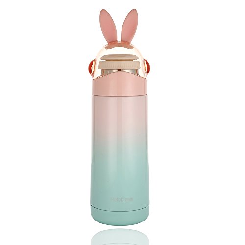 Cute Rabbit Kids Thermos Cup (12OZ), Rabbit Mug for Child, Vacuum Insulated Tumbler, Mini Water Bottle for Girls(PINK)