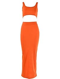 Vestido de dos piezas para dama, cuello redondo, neón