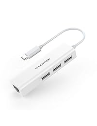 LENTION USB C a 3 puertos USB Hub + RJ45 Ethernet LAN adaptador compatible Apple MacBook Pro 13 15 (Thunderbolt 3 Port), MacBook 12, Chromebook, Surface Go, más (blanco)