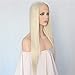 Udreamy Platinum White Blonde Heat Resistant Synthetic Lace Front Wigs for Women 24 Inch