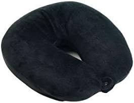 SleepMax Labs MicroBead Ultra Soft Travel Neck Pillow - Hypoallergenic Velvety Cover w/ Easy Comfort Snap Jet Black