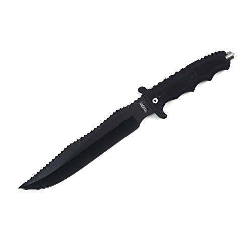 13.5" Black Survival Knife with Glass Breaker and Saw