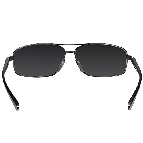 SUNGAIT Ultra Lightweight Rectangular Polarized Sunglasses 100% UV protection (Black Frame Gray Lens, 62) Metal Frame 2458 HKH