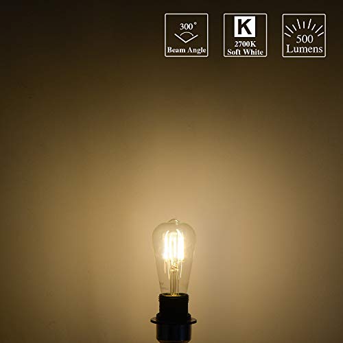 Mastery Mart Vintage LED Light Bulb, Clear Glass ST21 Antique Edison Bulb, Dimmable 5.5W (60W Equivalent), 500LM 2700K Soft White, E26 Base Decorative Filament Bulbs, UL and Energy Star, 10 Pack