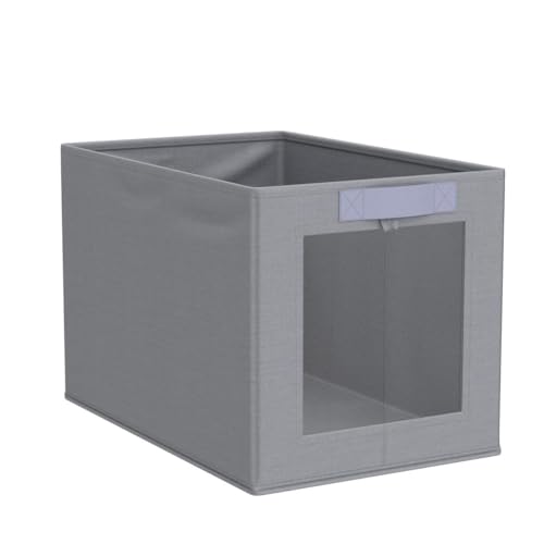 DIMJ Foldable Storage Boxes with Transparent Window Fabric Collapsible Storage Bin Basket with Handle for Wardrobe, Closet, Shelves Organiser (3 Pieces)