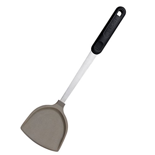 DESLON Wok Spatula Stainless Steel with Grey Silicone Turner and Handle Safe Soft for Nonstick Wok Utensils