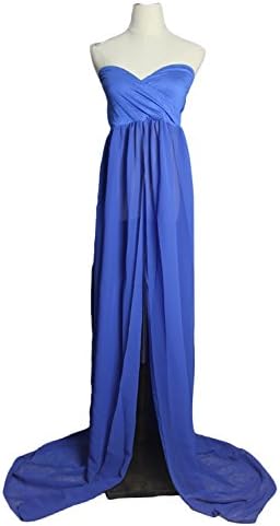 Hopeverl Maternity Split Front Sheer Chiffon Maternity Gown Maxi Bridesmaid Dress for Photos Shoot