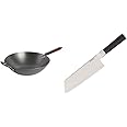 Babish Carbon Steel Flat Bottom Wok and Stir Fry Pan, 14-Inch & High-Carbon 1.4116 German Steel Cutlery, 7.5" Clef (Cleaver + Chef) Knife, Good Housekeeping Standout Knife of 2022