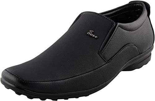 GSTM Synthetic Leather Men's Black Slip on Style Formal Shoes