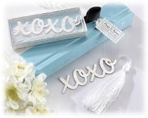 "Hugs & Kisses" Silver-Finish Bookmark with Elegant White-Silk Tassel(SET OF 96 FAVORS)