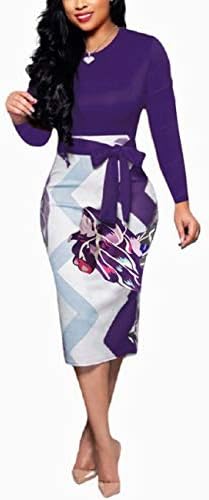 YCOOCE Womens Bodycon Pencil Dress Bowknot Waist Belt- Cute Floral Bodycon Midi Dress Wear to Work S-XXL