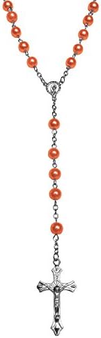 JoinLove Rosary Deep Pink Beads Necklace Catholic Rosary Beads With Metal Crucifix By