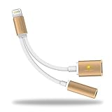 2 in 1 Lightning to 3.5mm Audio Adapter and Charging Port for iPhone 7/ 7 Plus (GOLD)