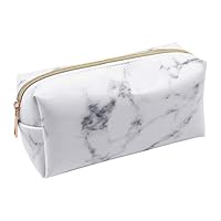 Hstore Cool color marble Makeup Cosmetic Storage Bag Bright Organiser Stationary Container Brush Bag Fashion Foldable Cosmetic Bag (White (Brush + bag))