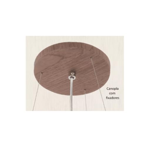 DSMIX RJ Lustre Pendente Redondo 40cm Madeira Freijó com 4 Bocais E27 Bivolt – Luminária Moderna para Sala, Cozinha e Área Gourmet