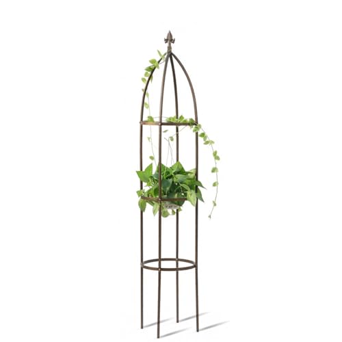 100% Metal Obelisk Garden Trellis 5.5 Feet Tall Sturdy Plant Support for Climbing Vines and Flowers Stands,1pc Upgrade (Bronze, Medium) Image