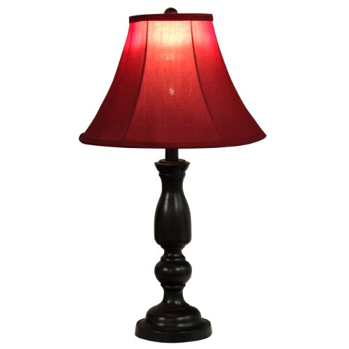Home Source Industries LMP10788B Traditional Table Lamp with Red Fabric Shade, 25-Inch Tall, Deep Brown