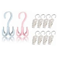 8PCS Super Plastic Home Travel Rotary Hanging Laundry Hook Clip - 4.3 inch + rotatable Four-jaw Hook, Multi-Functional tie, Scarf, Clothes Hook, Shoe Hook Hook 2PCS