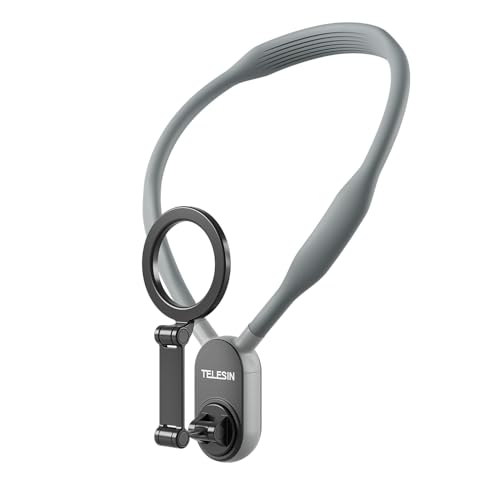 TELESIN Magnetic Neck Mount for Phones, Neck Phone Holder POV/Vlog Selfie Holder Hand Free Phone Neck Mount Chest Tripod Strap Video Recording iPhone 17 16 15 14 13 12 Android (Grey)