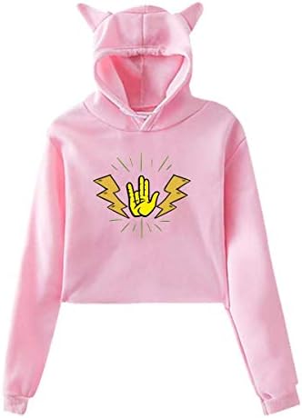 FANRENYOU The Shocker Three Finger Women Long Sleeve Cat Ears Crop Top Hoodies Funny Graphic Loose Cat Ears Pullover Tops