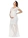 JustVH Women's Off Shoulder Short Sleeve V Neck Lace Maternity Gown Maxi Photography Dress White