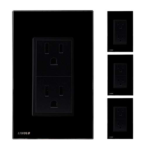 LIVOLO Black US Standard Vertical Duplex Receptacle Electrical Outlets (4 Pack） With Tempered