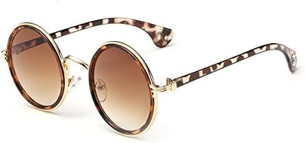 SCLM Vintage Fashion Unisex's Round Mirror Metal Frame Sunglasses (Brown)