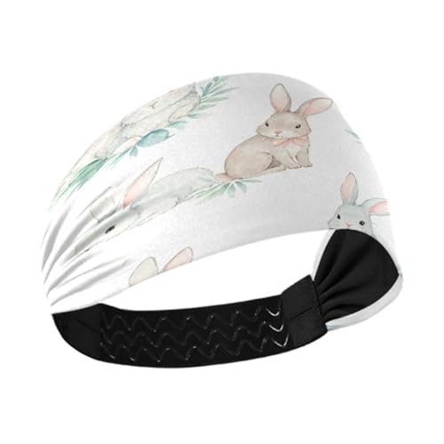 WELLDAY Headbands for Women Watercolor Bunnies Soft Elastic Non Slip Headbands for Women Running, Wide Women’s Head Band for Thin Hair