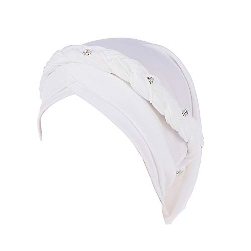 Sunshinehomely Women India Hat Muslim Solid One Tail Chemo Beanie Scarf Turban Warm Wrap Cap (White)
