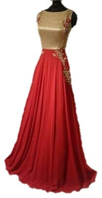 red gown with golden work