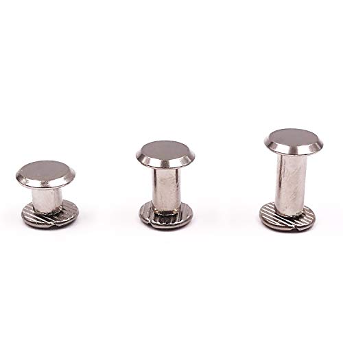Seloky 100 Sets Silvery Chicago Screws Assorted Kit 1/4 3/8 1/2 Inches Screw Posts Metal Accessories Nail Rivet Chicago Button for DIY Leather Decoration Bookbinding Round Flat Head Stud Screw - Thumbnail 2