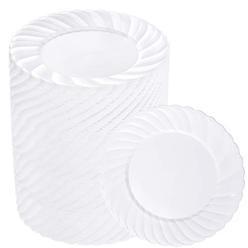 BUCLA 100PCS White Plastic Plates-6.6inch Disposable Dessert/Salad Plates-Premium Plastic Plates For Wedding&Parties