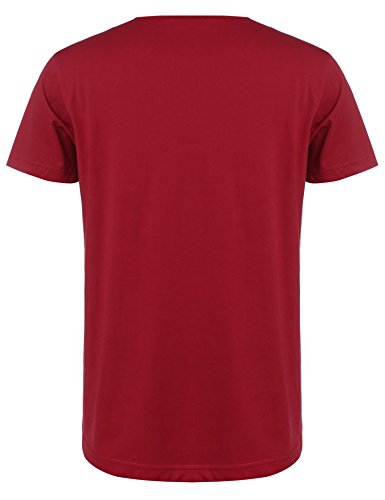 COOFANDY Men\'s Slim Fit Hippie Shirt Short Sleeve Casual Zip Up Cotton Linen Beach Wedding Henley T Shirt Red