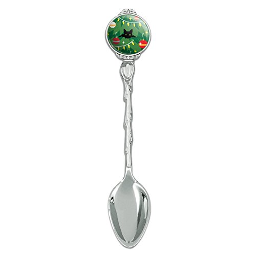 Black Cat Hiding in Christmas Tree Novelty Collectible Demitasse Tea Coffee Spoon