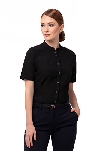 Chef Works Damen Seersucker Shirt Hemd mit Button-Down-Kragen, Schwarz, 3X-Groß