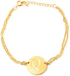 Atziloose Initial Charm Bracelet Gold Plated A-Z + Velvet Gift Bag