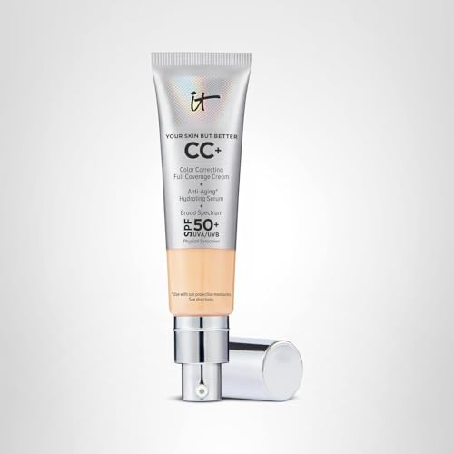IT Cosmetics CC+ Cream - Natural Full Coverage Foundation With SPF 50+, Color Corrector & Anti-Aging Hydrating Serum, Hyaluronic Acid + Peptides, Lightweight Up To 24H Wear, All Skin Types- 1.08 fl oz