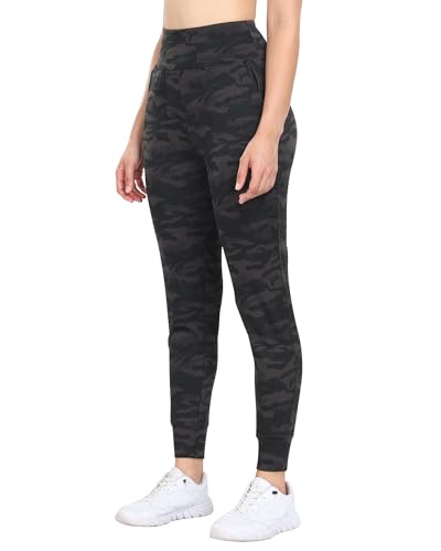 WHOUARE WOMEN’S JOGGERS PANTS WORKOUT ATHLETIC LEGGINGS WITH POCKETS HIGH WAISTED GYM RUNNING YOGA PANTS CAMO GRAY-L