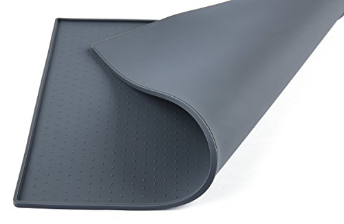 PetCee Dog Mats for Food,FDA Grade Silicone,Large Dog Mat 15.7x23.6 Inch Pet Food Mat Dog Bowl Placemat (Grey) - Thumbnail 2
