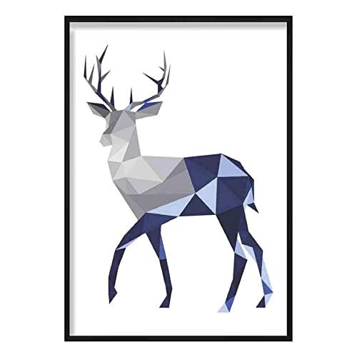 Artze Wall Art Geometric Poly Stag Poster, 30 cm Width x 40 cm Height, Navy Blue/Grey