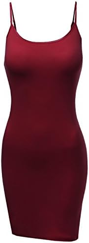 BA Women's Slim Fit Solid Spaghetti Strap Cami Slip Dresses BURGUNDY S