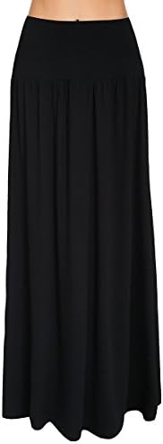 Yige Women's Basic Foldable High Waist Regular and Plus Size Maxi Skirts Black-M