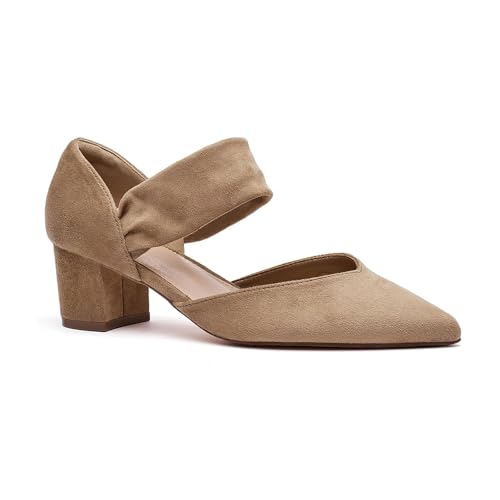 SONALOONG Women's Closed Pointed Toe Low Chunky Block Heels Strap Pumps at Amazon