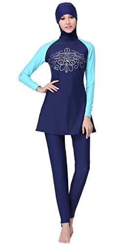 Ababalaya Womens UPF 50 Full Cover Islamic Swimsuits Muslim Swimwear, Blue, XXL Ababalaya Womens UPF 50 Full Cover Islamic Swimsuits Muslim Swimwear, Blue, XXL