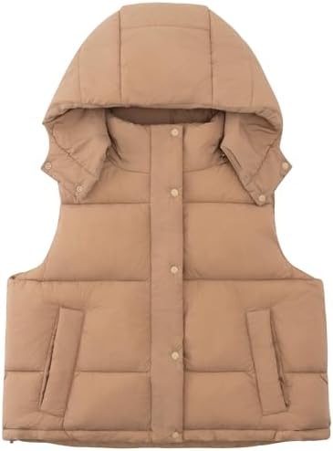 Cropped Puffer Vest Women Zip Up Stand Collar Winter Coats