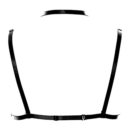 Women Body Harness Bra Waist Belt Strappy Crop Tops Goth Punk Pentagram Festival Rave Bralette (Black O0394) - Thumbnail 3