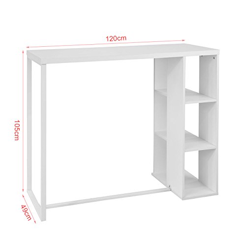 SoBuy® FWT39-W Bartisch Beistelltisch Stehtisch Küchentheke Küchenbartisch mit 3 Regalfächern, weiß, BHT ca… – Bild 4