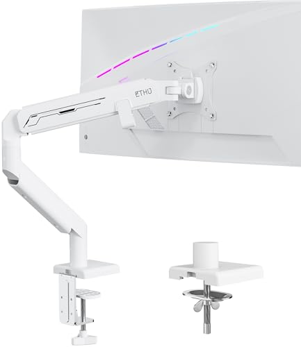ETHU Monitor Arm, Heavy Duty Monitor Desk Mount with Gas Spring, Fits 17-40 inch Screens, Hold 2-14KG, Full Motion Adjustable Monitor Stand for Office & Home, VESA 75x75/100x100, White