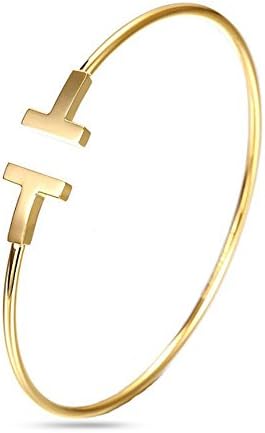 Double T Opening Adjustable Bracelet Inlaid Zircon Parallel Line Bangle Jewelry
