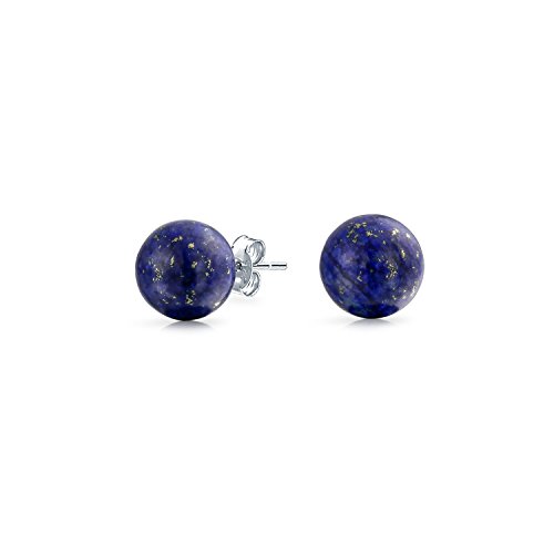 Dyed Lapis Gemstone Ball Stud earrings Brass, 925 Sterling Silver Plating, 8mm
